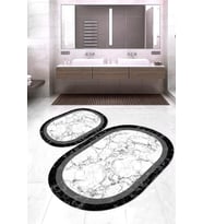Dijital Baskılı Kaymaz Taban Yıkanabilir Oval 2'li Klozet Takımı Banyo Paspası NOKZ-HT-806 (Gri)