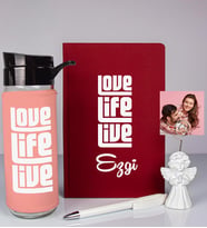 Kişiye Özel Defter Kalem Matara Ve Fotoğraflı Notluk Seti 93511 (Bordo)