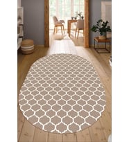 Dijital Baskılı Kaymaz Taban Yıkanabilir Oval Salon Halısı Mutfak Halısı Yolluk NDO-HT-545 (Vizon)