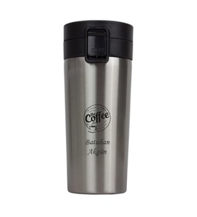 İsme Özel Premium Çelik Termos Bardak Kilitli Kapaklı 350 ML - Coffee (Krom)