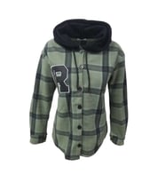 Viya V01219 Kadın Polar Kareli Düğmeli Kapüşonlu Sweatshirt - Siyah - ST01219-Siyah-M (Yeşil)