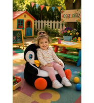 Penguen Pelüş Bebek Çocuk Koltuğu (%100 Yerli) (Beyaz - Siyah - Turuncu)