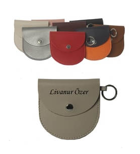 KİŞİYE ÖZEL BOZUK PARA CÜZDANI ANAHTARLIK HALKALI (Krem)