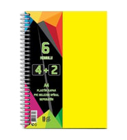 4+2 Ayraçlı Defter 6 Konulu 150 Yaprak 1 Adet 4 Kareli 2 Çizgili Spralli Plastik Kapak Seperatörlü (Sarı)