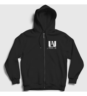 Presmono Unisex Gri UA Anime Boku No Hero Academia Fermuarlı Kapüşonlu Sweatshirt 235223tt (Siyah)