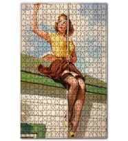 Cakapuzzle Nostaljik Çatıdaki Anten Düzelten Kadın Puzzle Yapboz MDF (Ahşap) (255 Parça)