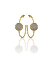 Kadir Jewellery 22 Ayar Altın Kaplama Kadın Taşlı Küpe -El İşçiliği Ve Hipoalerjenik Küpe (Gri)