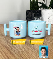 Kişiye Özel Karikatürlü Diş Hekimi Hediye Pastel T Kupa Erkek Diş Hekimine Tıp Bayramı Hediyesi (Mavi)