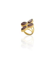 Kadir Jewellery 22 Ayar Altın Kaplama Zirkon Taşlı Kadın Vintage Yüzük (Bordo)