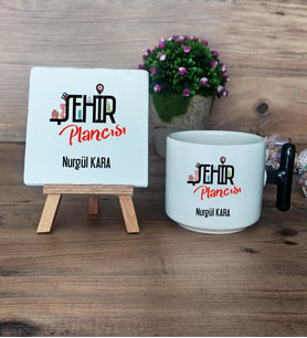 Şehir Plancısı Hediye Seti Kupa Bardak T Kulplu ve Dekoratif Taş Şehir Plancısına Hediye (Model 6)