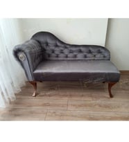 Dekoratif Bihter Koltuk Josefin Puf 120 cm Ceviz Ayak (Antrasit)