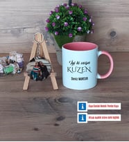Kuzene Hediye Kupa Bardak Beyaz ve Fotoğraflı Ahşap Anahtarlık Hediye (Model 6)