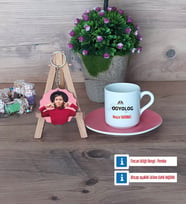 Odyolog Türk Kahvesi Fincanı Ahşap Altlıklı ve Fotoğraflı Ahşap Anahtarlık Hediye (Model 6)