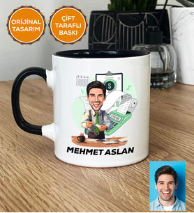 Kişiye Özel Karikatürlü Muhasebeci Hediye Kupa Bardak Erkek Muhasebeciye Hediye (Siyah)