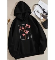 Cherry Tree Baskılı Oversize Sweatshirt (Siyah)