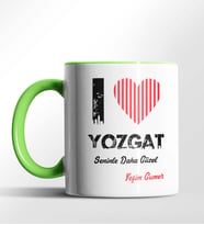 Kişiye Özel Yozgat Seninle Daha Güzel Tema Siyah Renk Kupa (Yeşil)