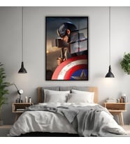 Metal Çerçeveli Cam Tablo Film Karakteri Yan Açı Kaptan Amerika (Siyah)