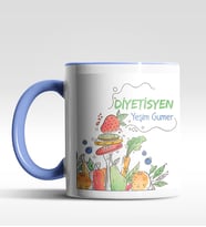 Kişiye Özel Diyetisyen Tasarımlı Siyah Kupa (Beyaz-Mavi)