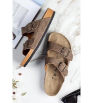 Angel Unisex Ortopedik Tabanlı Terlik Çift Bantlı Tokalı Günlük Rahat Ev & Dışarı Terliği (Vizon)