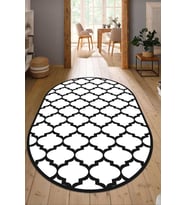 Dijital Baskılı Kaymaz Taban Yıkanabilir Oval Salon Halısı Mutfak Halısı Yolluk NDO-HS-171 (Beyaz)