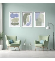 3'lü Ahşap Lamine Çerçeveli Mdf Tablo Pastel Asimetrik Ovaller (Beyaz)
