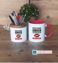 Kadın Öğretmene Hediye Kalemlik, Kupa Bardak T Kişiye Özel Hediye (Model 5)