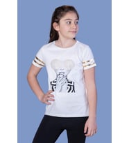 Toontoy Kız Çocuk Baskılı Taş İşlemeli Arkası Tül Detaylı Tişört (Ekru)
