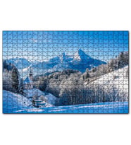 Cakapuzzle  Bavyera Alpleri Karlar ve Kilise  Puzzle Yapboz MDF (Ahşap) (1000 Parça)