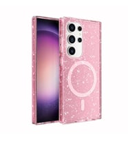 Galaxy S24 Ultra Kılıf Magsafe Şarj Özellikli Parlayan Simli Saydam Renkli Allstar Kılıf (Pembe)