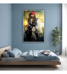 Metal Çerçeveli Cam Tablo Karayip Korsanları Jack Sparrow (Gümüş)