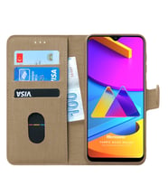 Microsonic Samsung Galaxy M10s Kılıf Fabric Book Wallet (Gold)