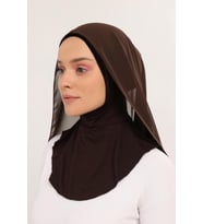 Hazır Pratik Lüks  Boyunluklu Boneli Şifon Şal (Kahverengi)