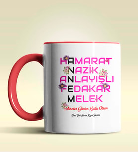 Kişiye Özel Annem Tasarımlı Pembe Kupa Bardak (Kırmızı)