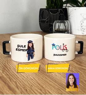 Kişiye Özel Karikatürlü Polis Hediye Lüks Fincan Kadın Polise Polisler Günü Hediyesi (Siyah)