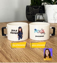 Kişiye Özel Karikatürlü Polis Hediye Lüks Fincan Kadın Polise Polisler Günü Hediyesi (Siyah)