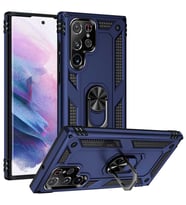 Galaxy S22 Ultra Kılıf Zore Vega Yüzüklü Standlı Zırh Kılıf (Mavi)