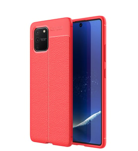 Microsonic Samsung Galaxy A91 (S10 Lite) Kılıf Deri Dokulu Silikon (Kırmızı)