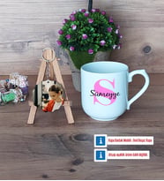 Baş Harf ve İsim Kupa Bardak Beyaz ve Fotoğraflı Ahşap Anahtarlık Hediye (Model 5)
