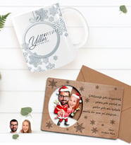 BK Gift Kişiye Özel Mutlu Yıllar Kupa Bardak ve Retro Ahşap Yılbaşı Tebrik Kartı Hediye Seti-3 (Mavi)