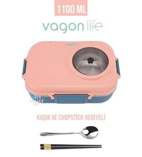 Vagonlife 1100 ML Çorba Kaseli-Metal Kaşıklı Paslanmaz Çelik Bento Lunch Box Yeni Nesil Sefer Tası-ffbl70100 (Pudra)