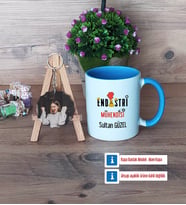 Endüstri Mühendisi Kupa Bardak Beyaz ve Fotoğraflı Ahşap Anahtarlık Hediye (Model 4)