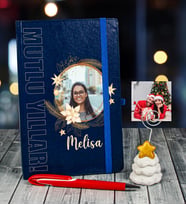 eJOYA Yeni Yıla Özel Defter Kalem Ve Fotoğraflı Çam Ağacı Notluk Hediye Seti 91094 (Lacivert)