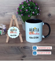 Harita Mühendisi Kupa Bardak Kırmızı ve Ahşap Anahtarlık Hediye (Model 10)