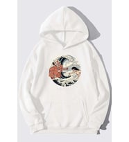 Unisex Kanagawa Oki Nami Ura Baskılı Sweatshirt (A.Beyaz)
