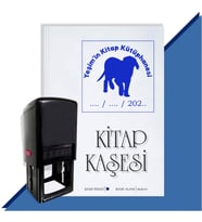 Kişiye Özel Köpek Silüet 14 Tarihli Otomatik Kitap Kaşesi (Mavi)