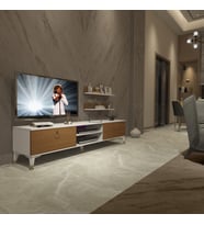 Decoraktiv Eko 4 Mdf Dvd Gold Tv Ünitesi Tv Sehpası - Parlak Beyaz (Beyaz - Ceviz)