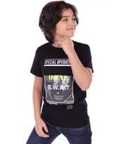 Toontoy Erkek Çocuk Süs Cepli Special Operation Baskılı Tişört (Siyah)
