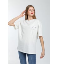 Süperlife Kadın Bisiklet Yaka Regular Fit  Air Baskılı Tişort SPR21YK23 (Ekru)