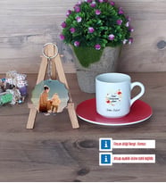 Anneye Doğum Günü Hediyesi Türk Kahvesi Fincanı Ahşap Altlıklı ve Fotoğraflı Ahşap Anahtarlık Hediye (Model 3)