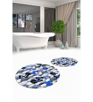 EVDEYA 3D Dijital Yıkanabilir Kelebek Desen İkili Banyo Paspas Yuvarlak Klozet Takımı, YKLOZET-44-KAHVE, (Mavi)